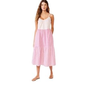 Free Assembly Women's Pink/White Striped Midi Sundress Size M